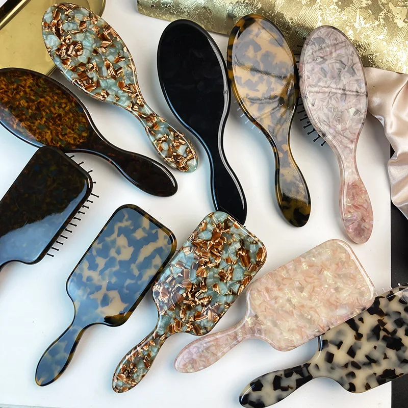 Custom Logo Eco Friendly Handmade Pretty Pattern Cellulose Acetate Acid Oval Series Sheet Air Cushion Comb