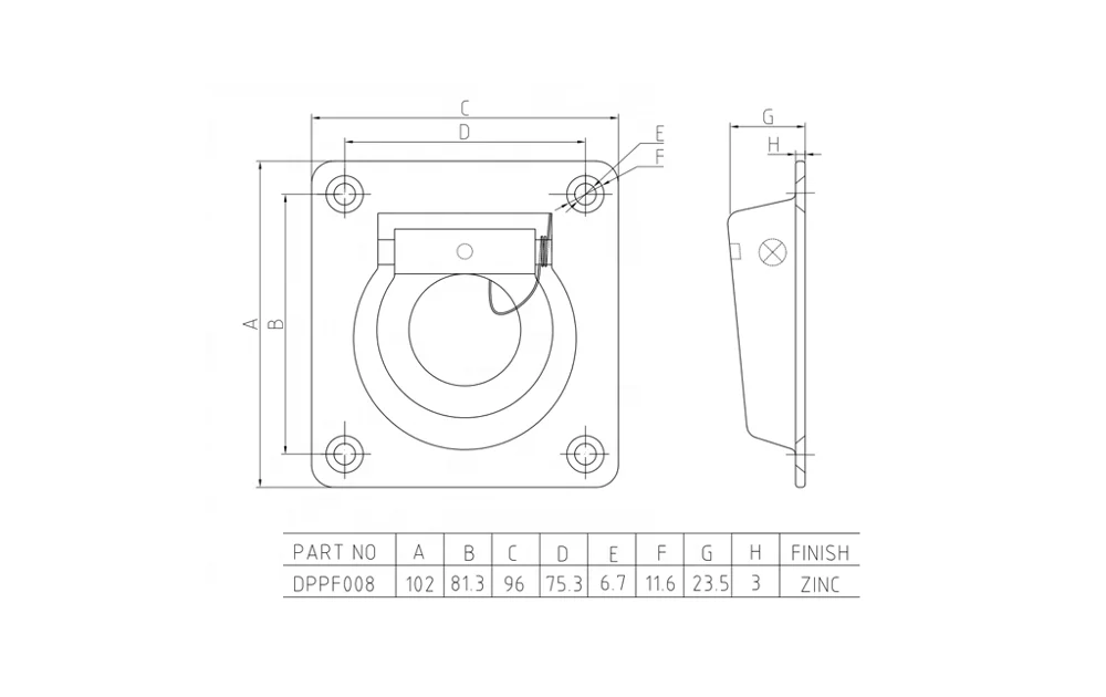 Pan Fitting Stamped on Finished Zinc Mounting Ring Tie down ring
