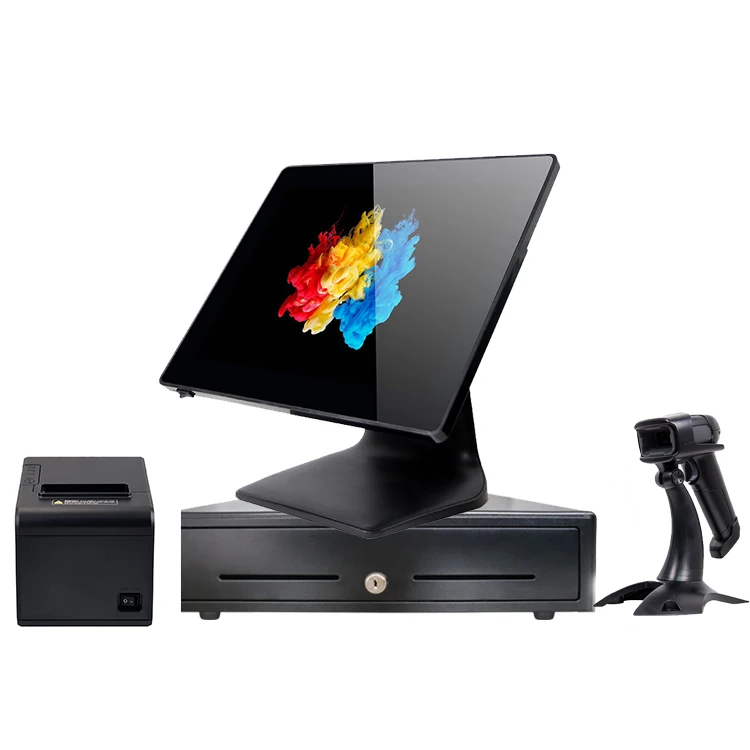 Completely Set of 15Inch  Retail  Carav Pos System Offline Pos Thermal Printer 2D QR Scanner With Cash drawer