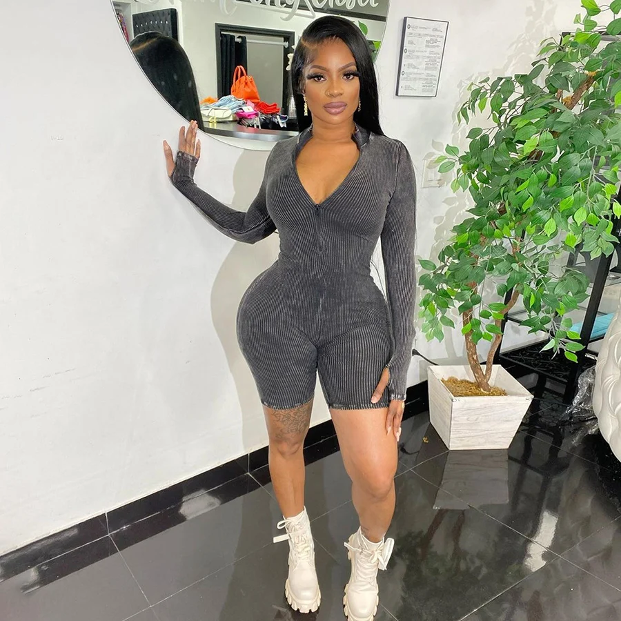 Kliou K23Q34786 Autumn Women Short Casual Pure Cotton Knitting Playsuit Girl Concise One Piece Rompers Fitness Overall Jumpsuit