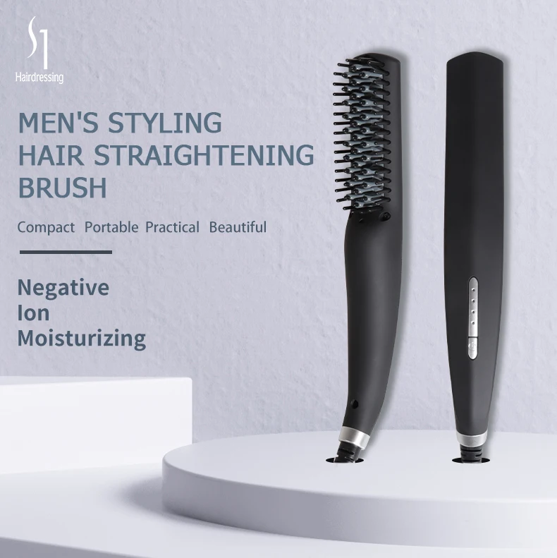 Горячая Распродажа профессиональная щетка для выпрямления бороды электрическая перезаряжаемая Мужская щетка для выпрямления волос