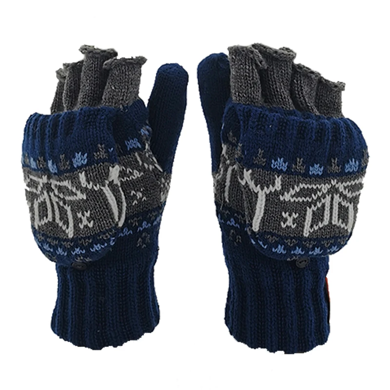 winter mittens fashion jacquard knitting thinsulate lining half finger adult magic knitted mitten