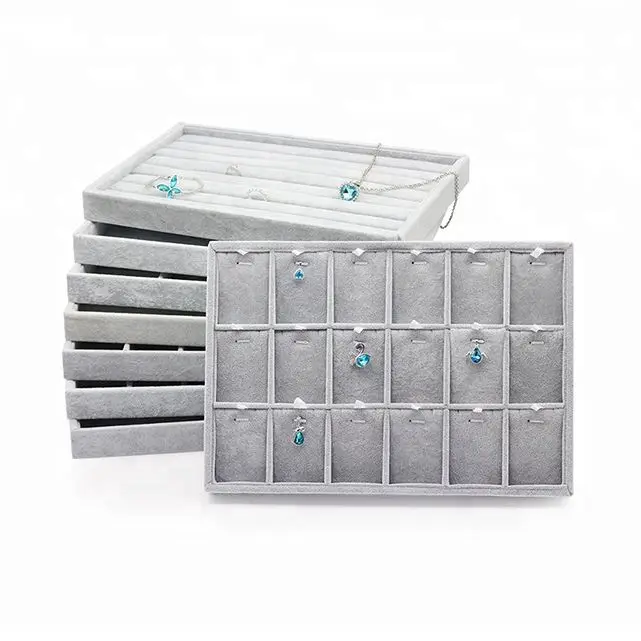 TA MINGREN Wholesale Ring Necklace Earring Showcase Grey Velvet Jewellery Display Tray