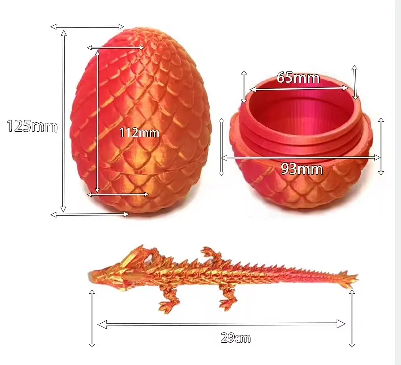 Custom Resin Plastic Nylon PLA PA Model Colours 3D Printed Chinese Dragon and Dragon Egg for Kids