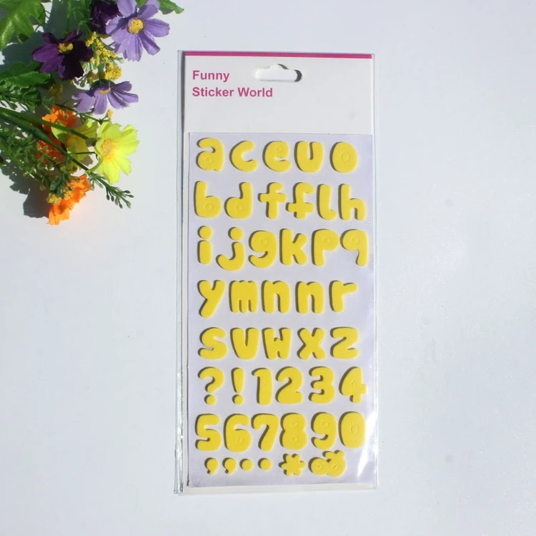 Custom Long-Lasting Adhesive Sticker Sheet Colorful English Number ABC Letter Label Vinyl Alphabet Sticker  EVA Puffy Sticker