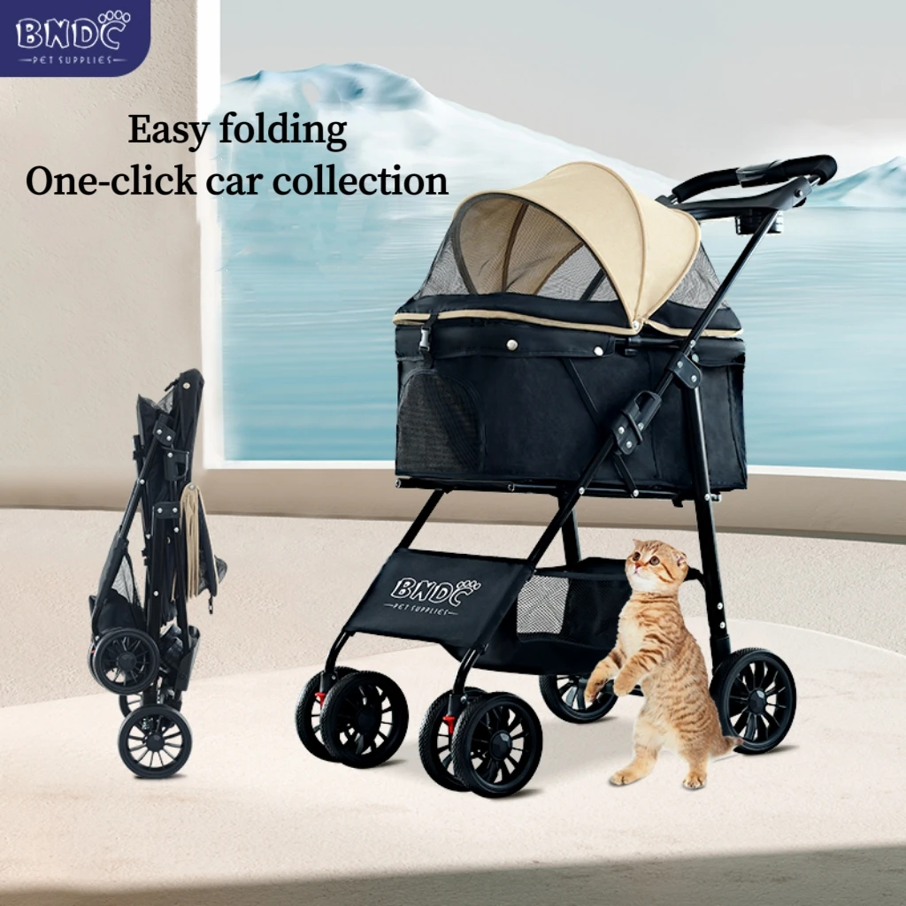 Can be folded by  only one hand 4 wheels fold luxury pet dog stroller for outdoor travel  with your pets