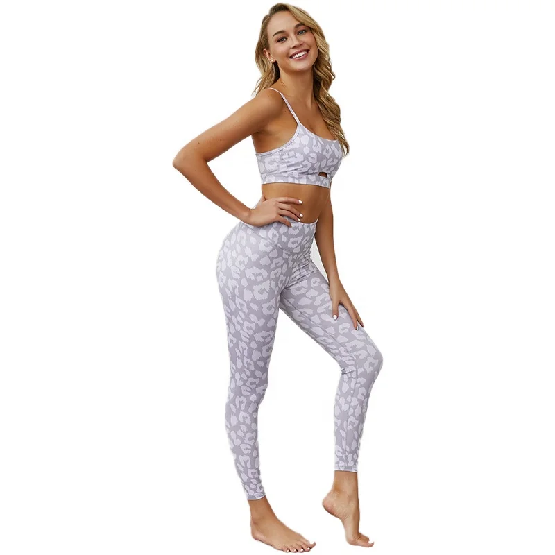 Ptsports wholesale girls sport wear set woman activewear supplex bra&leggings sets with fashion printed