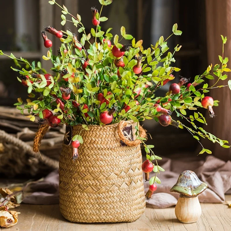 Natural Straw Flower Basket Flower Tube Flower Vessel Vase Storage Basket Decorative American Country Desktop Crafts