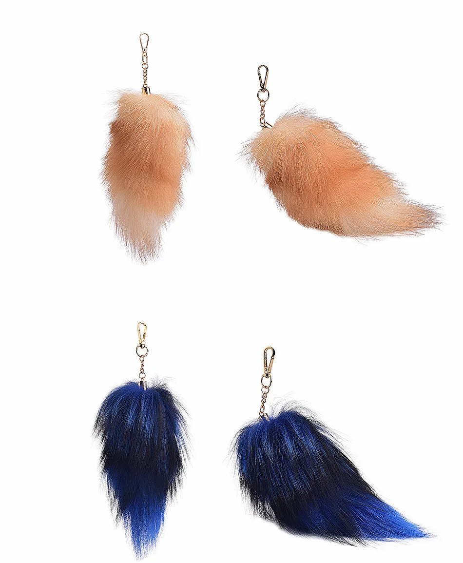 2024 Popular Big Size 20cm Fluffy Cute real fox fur Tail Keychain Cute Accessories Fuzzy Ball Fur Balls Pompom Puff Keychain
