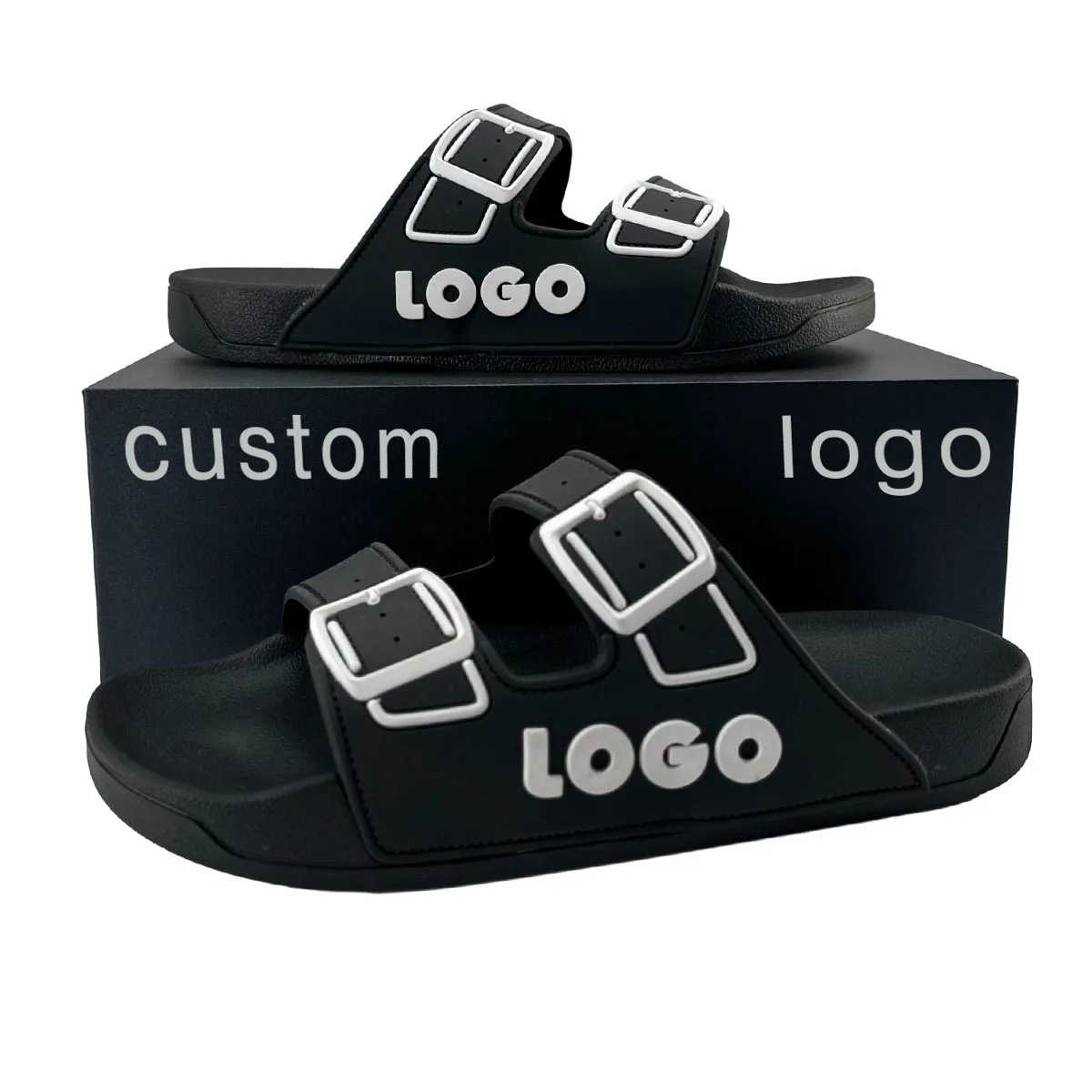 New Fashion Beach Sandals Double-buckle Adjustable Strap Big Size Flat Pillow Slippers Casual Girls Slides Shoes