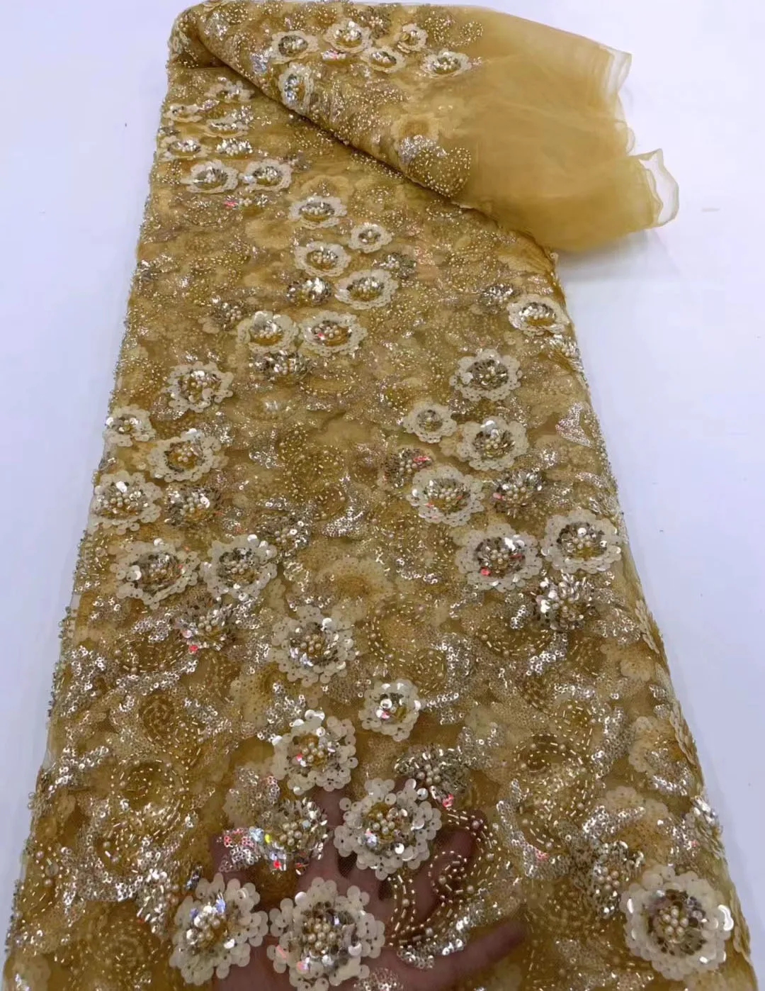 Новейшие 3d кружева ручной работы с вышивкой цветов изысканные бусины ручной работы на сетчатом тюлевом кружеве