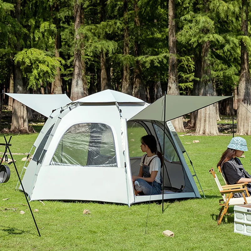CLM Polyester Waterproof Glamping Outdoor Camping Beach Automatic Quick Open Hexagonal Family Tent
