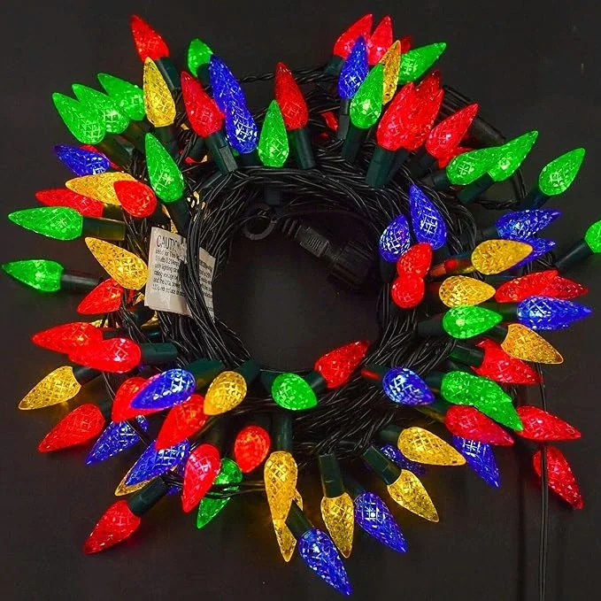 Holiday White Strawberry Lights Faceted Cut Crystal LED Christmas Light Green Wire High Waterproof C6 Outdoor String Lights