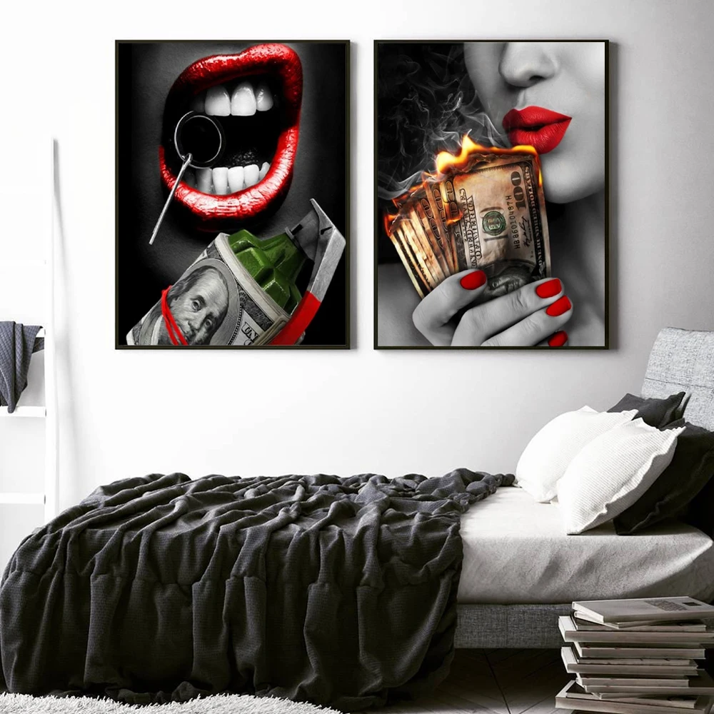 Настенная Картина на холсте граффити доллар США облака девушка сексуальные губы абстрактный постер картины украшение для дома гостиная