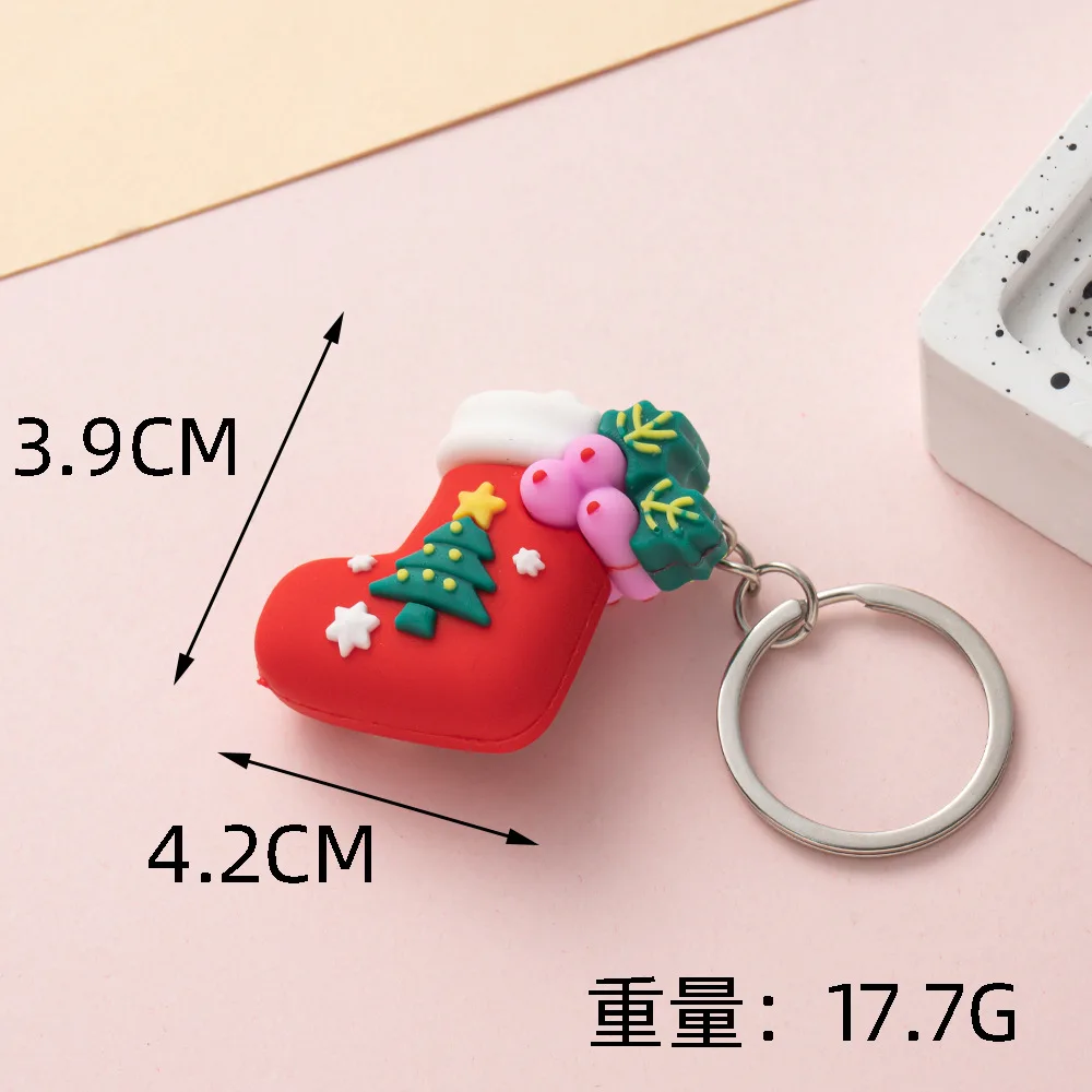 Santa Claus Elk Snowman Christmas Tree Keychain 3D PVC Cute Kawaii Kids Rubber Cartoon Doll Car Bag Pendant Rubber Keychain