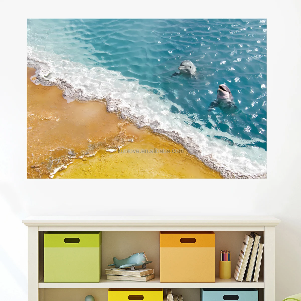 Beach dolphin landscape Painting Wall stickers Bedroom Living room Studio decoration Self-adhesive PVC stickers