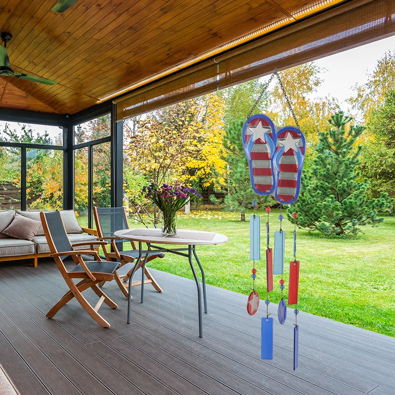 OEM customized American flag pattern Red and blue glass five-pointed star wind chimes