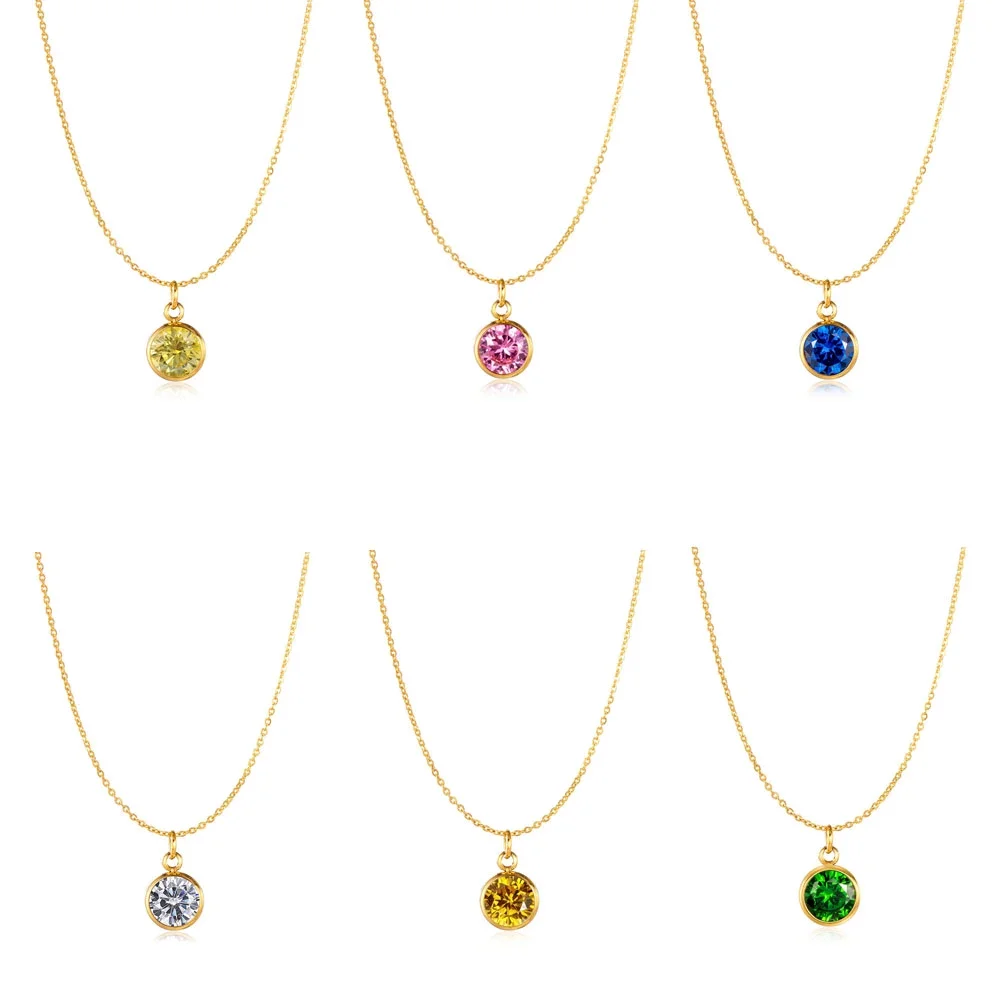 Stainless steel Jewelry Fashion Birthday Gift for Best friend Stainless Steel Necklace  Gold Charm Crystal Birthstone Pendant