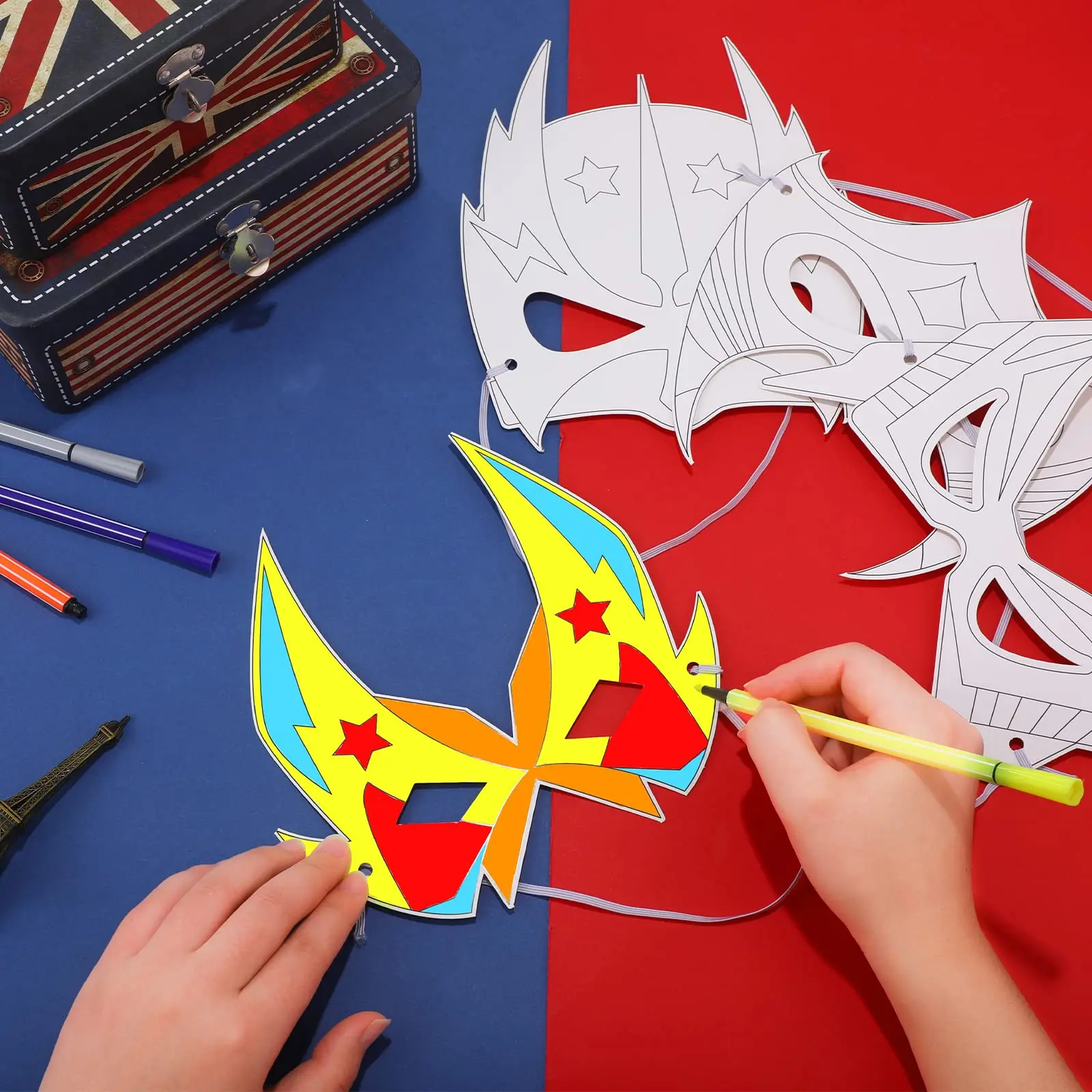 36 Pieces Color Your Own Hero Mask DIY Hero Paper Mask Craft Blank Graffiti Paper Mask with Ropes for Kids Birthday Party