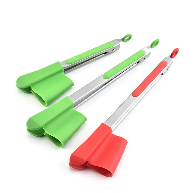 Heat Resistant Stainless Steel Kitchen BBQ tools Silicone Food Tongs for Cooking