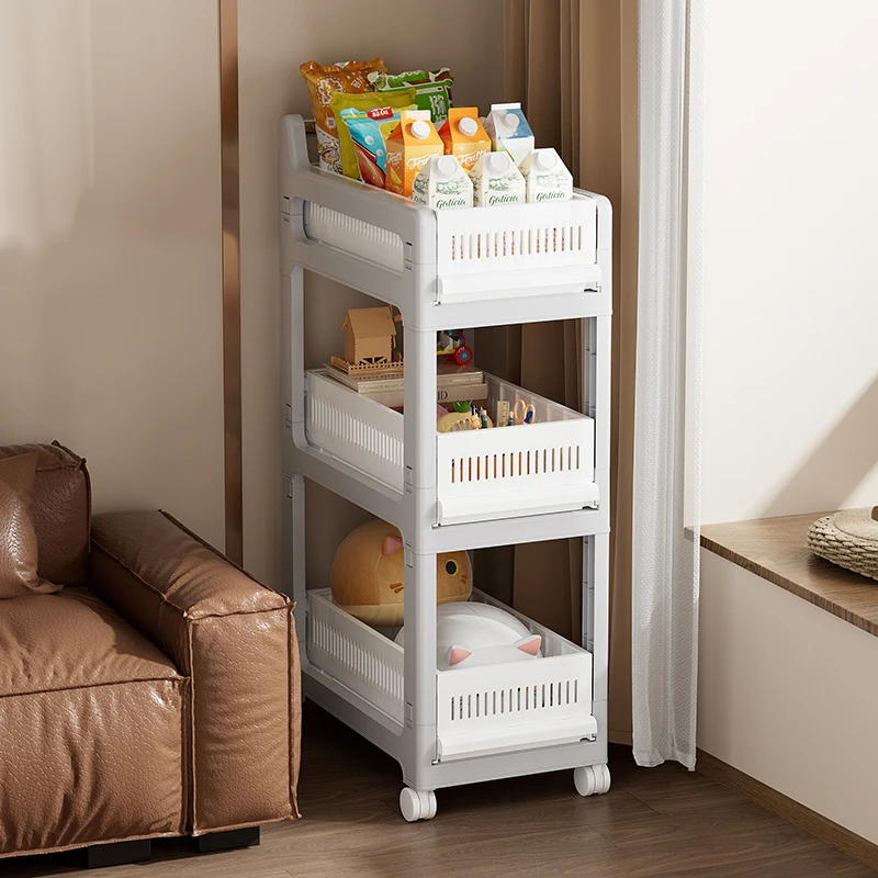 Home Plastic Children Toy Vegetables Fruit Kitchen Tool Storage Box Rack Shelf With Wheel