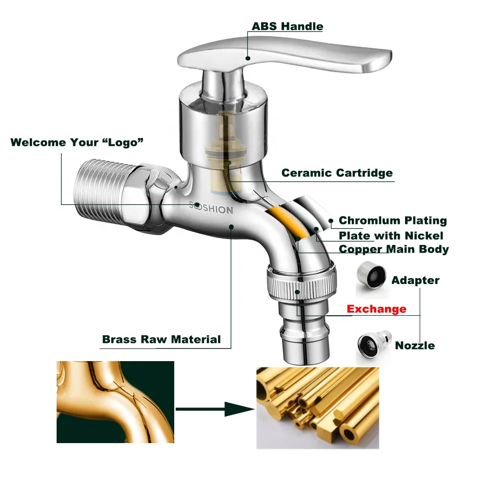 Professional Single Handle Wall Mounted Washing Machine Bibcock Outdoor Garden Chrome Modern Quick Open Bibcock Water Tap