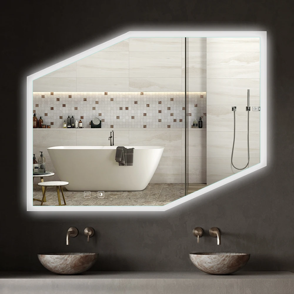 2022 Bathroom Mirror Vanity New Arrival Irregular Back Light Smart Dimming Blue Tooth Speaker Defog Luxury Large LED Wall Mirror