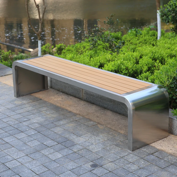 Modern Design Steel Bench and Wooden Panel Chair for Home Bar Gym Patio Outdoor Leisure or Park Use