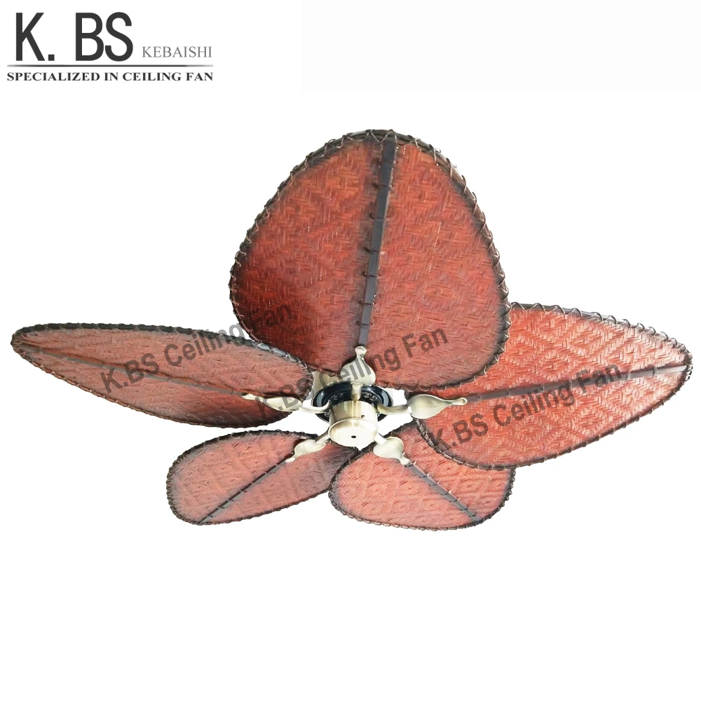 Island Fan Natural Hand-woven Rattan 5 Blades 52cm Remote Control Ceiling Fan