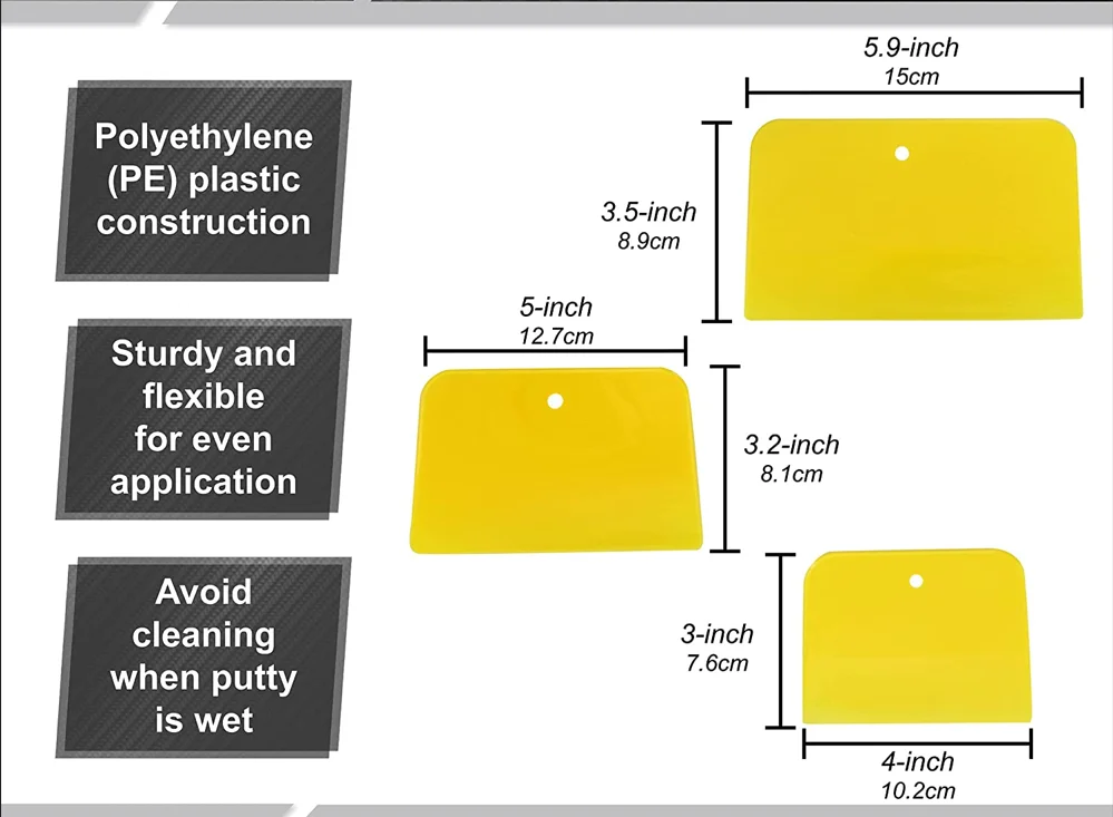 Automotive Body Filler Spreader 3 Sizes Reusable Plastic Puddy Scraper Set for Fillers, Putties, and Paint Bondo Spreaders