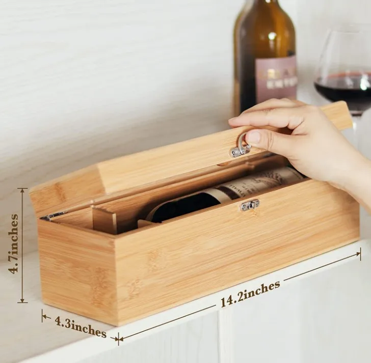 Wine Box with 4  Accessories Set Fathers Day Wine Gifts for Men Dad Gifts Bamboo Wine Case with Tools Set