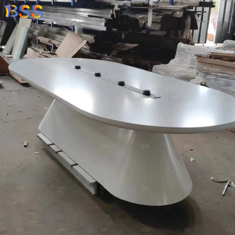 BSS Latest Stunning Unique 8 Seats Racetrack Shape Translucent Led Marble Luxury Oval Meeting Table