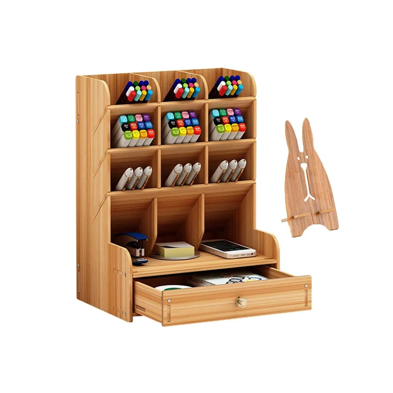 Деревянный органайзер для ручек, многофункциональная коробка для карандашей, Настольная канцелярия, простая сборка, хранение канцелярских принадлежностей для дома и офиса