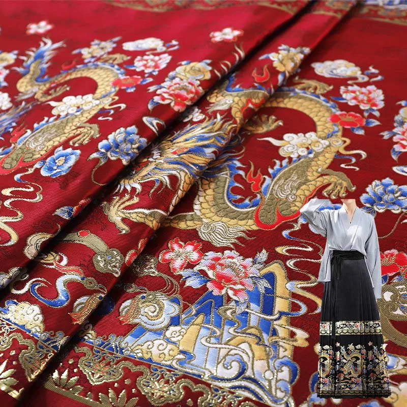 Jacquard Fabric Weave Satin Smooth Horse Face Skirt Hanfu Apparel Sewing Fabric Cloth  Material