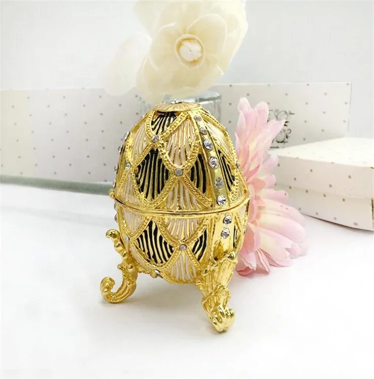 New design Hand Enameled Zinc Alloy Easter Faberge Egg Jewelry Trinket Box for Home Decoration wholesale