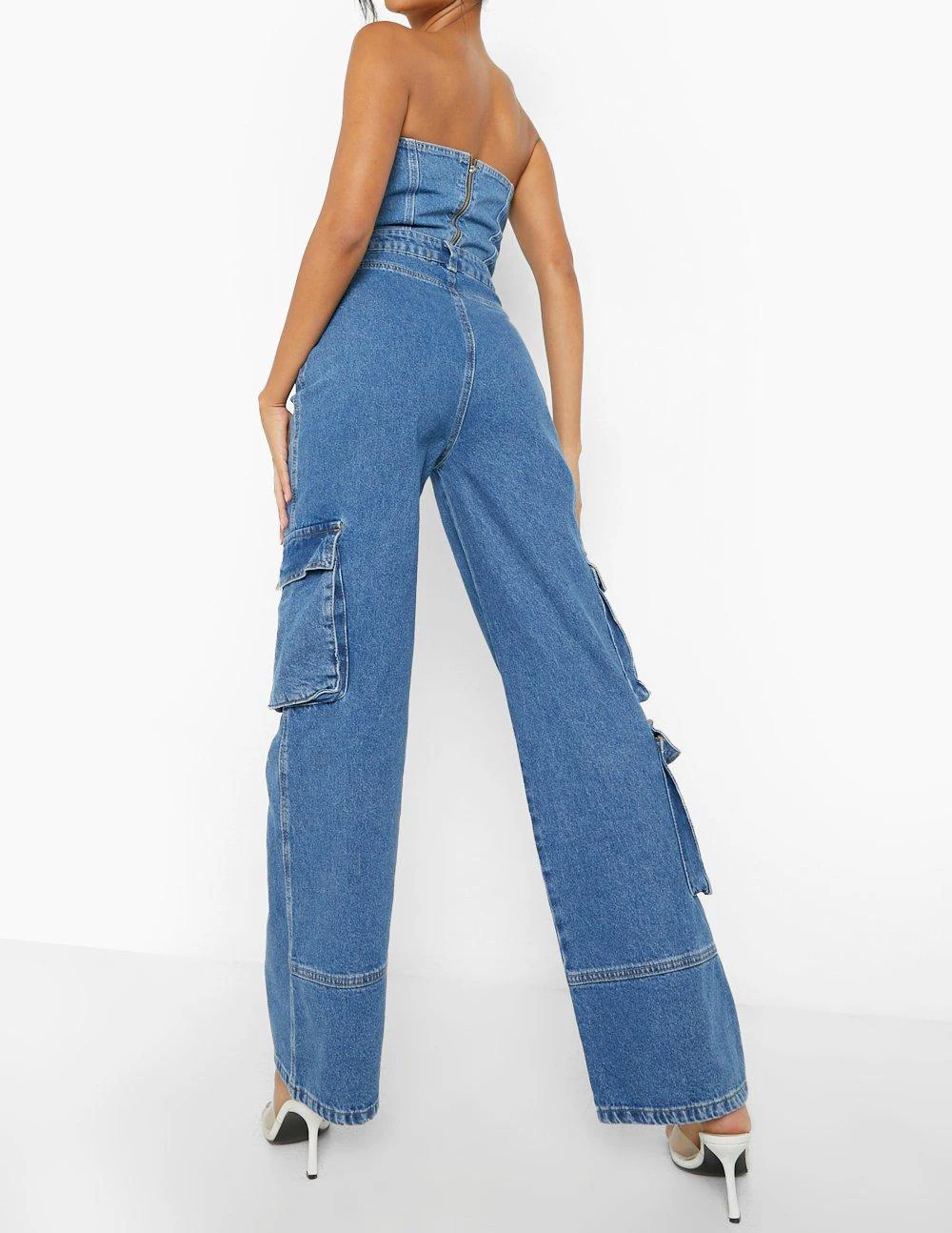 OEM ODM Custom High Quality Denim Cargo Pants Trousers 100% Cotton Straight Leg Loose Fit Pocket Utility Women Cargo Jeans