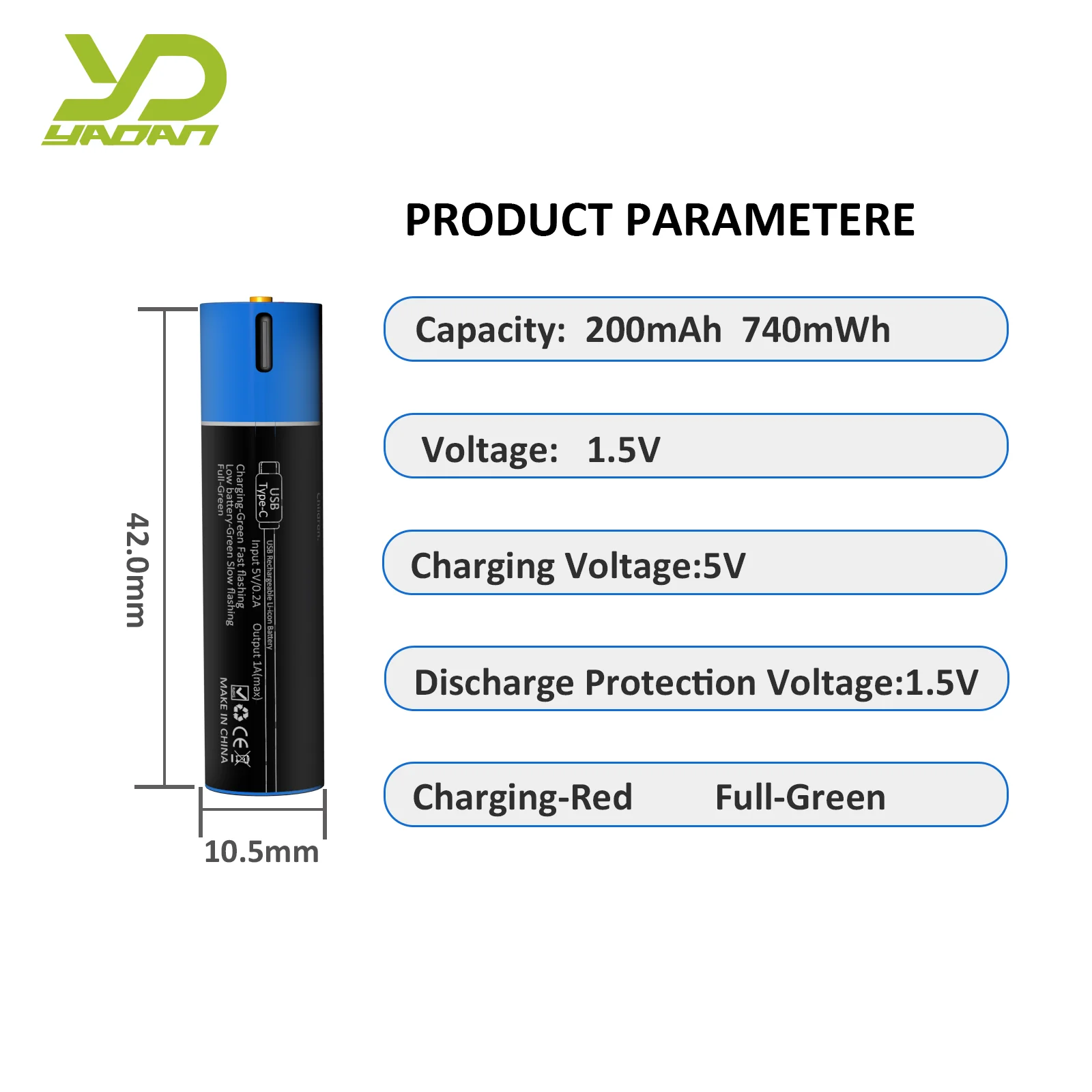 YaDan AAA/AA 1.5V USB Rechargeable Lithium Battery AAA Type-C Rechargeable Li ion Batteries