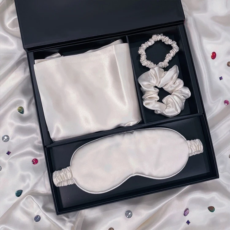 white 100% pure mulberry silk satin pillow case  eyemask set custom silk pillowcase eye mask set silk pillow cover