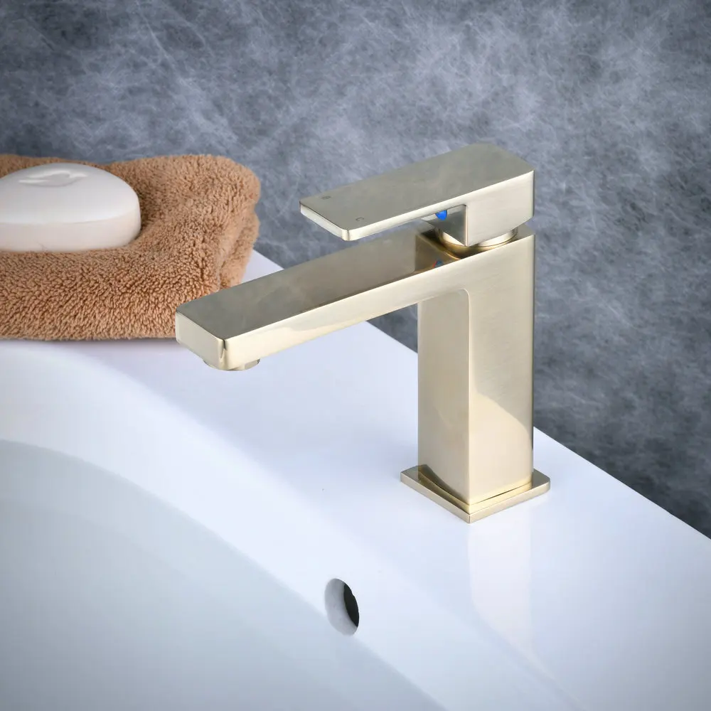 Beelee Single Handle Hole Gold Bathroom Basin Sink Tap Brushed Gold Sink Faucet Brass Waterfall Wash Mixer Faucet For Bathroom