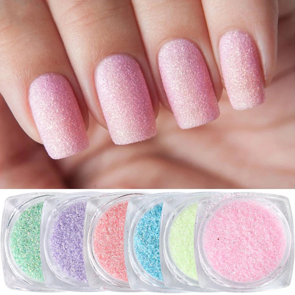 6Pcs/Set Pink Green Light Purple Nail Carved Powder 3D Acrylic Nail Art Tips Extension Sugar Powder Extra-fine neon Nail Glitter
