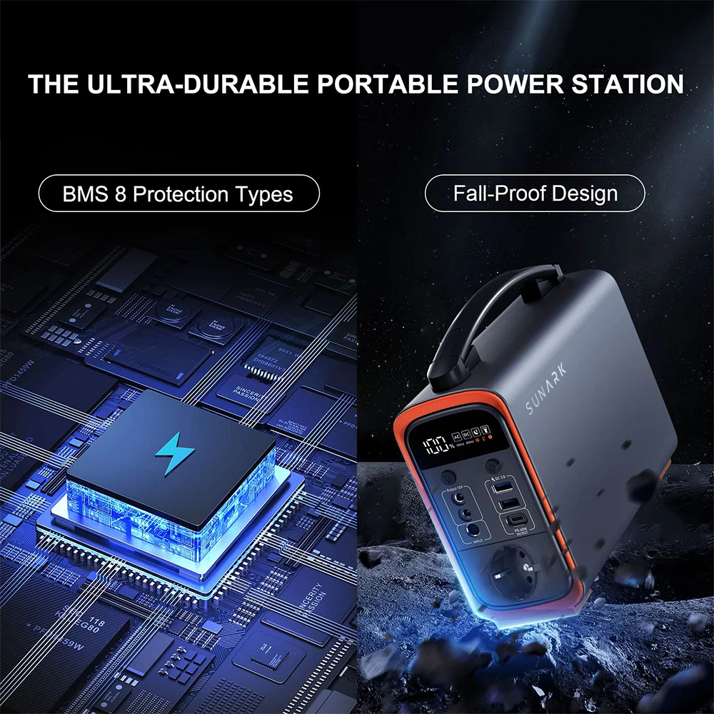 Sunark Pure Sine Wave 200w Portable Battery Power Station Ev Charger for Home Use