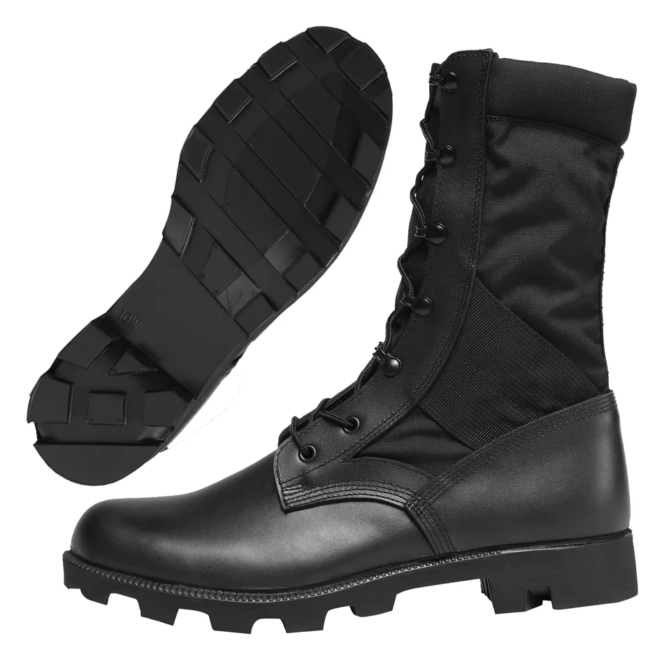 manufacturer black color fabric cement combat flat outsole leather tactical boot