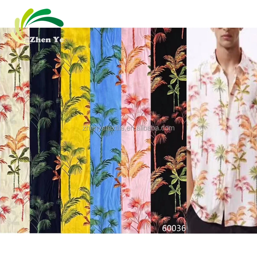 Tropical Design Somalia Palm Tree Print Viscose Rayon Dresses Shirt Fabric