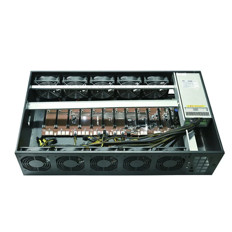 New ONDA lianli 6 8 12 GPU rig case with B250 motherboard  10 fans 55mm 65mm 70mm spacing 4GB 8GB RAM 64GB 128GB SSD 2500W psu