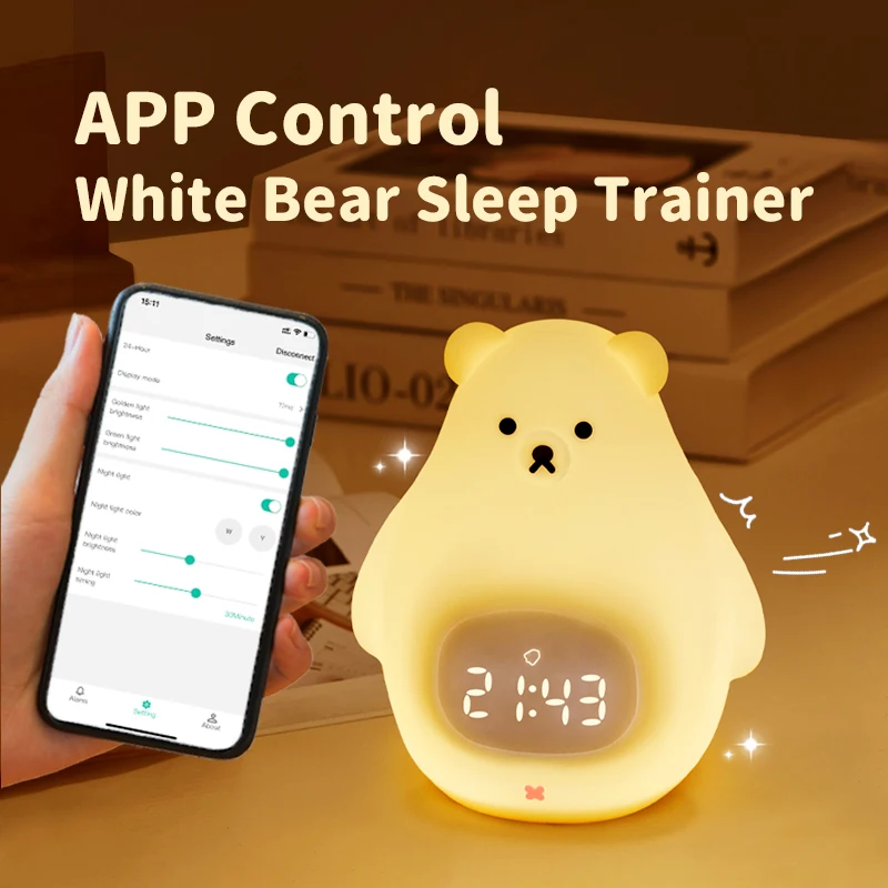 Custom Silicone Bear Sleep Trainer Digital Watch LED Night Light Desk Alarm Clocks Smart Cute Silicone Led Night Light Clock