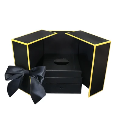 Promotion creative art paper drawer box rose eternal life packaging box double open lipstick collection