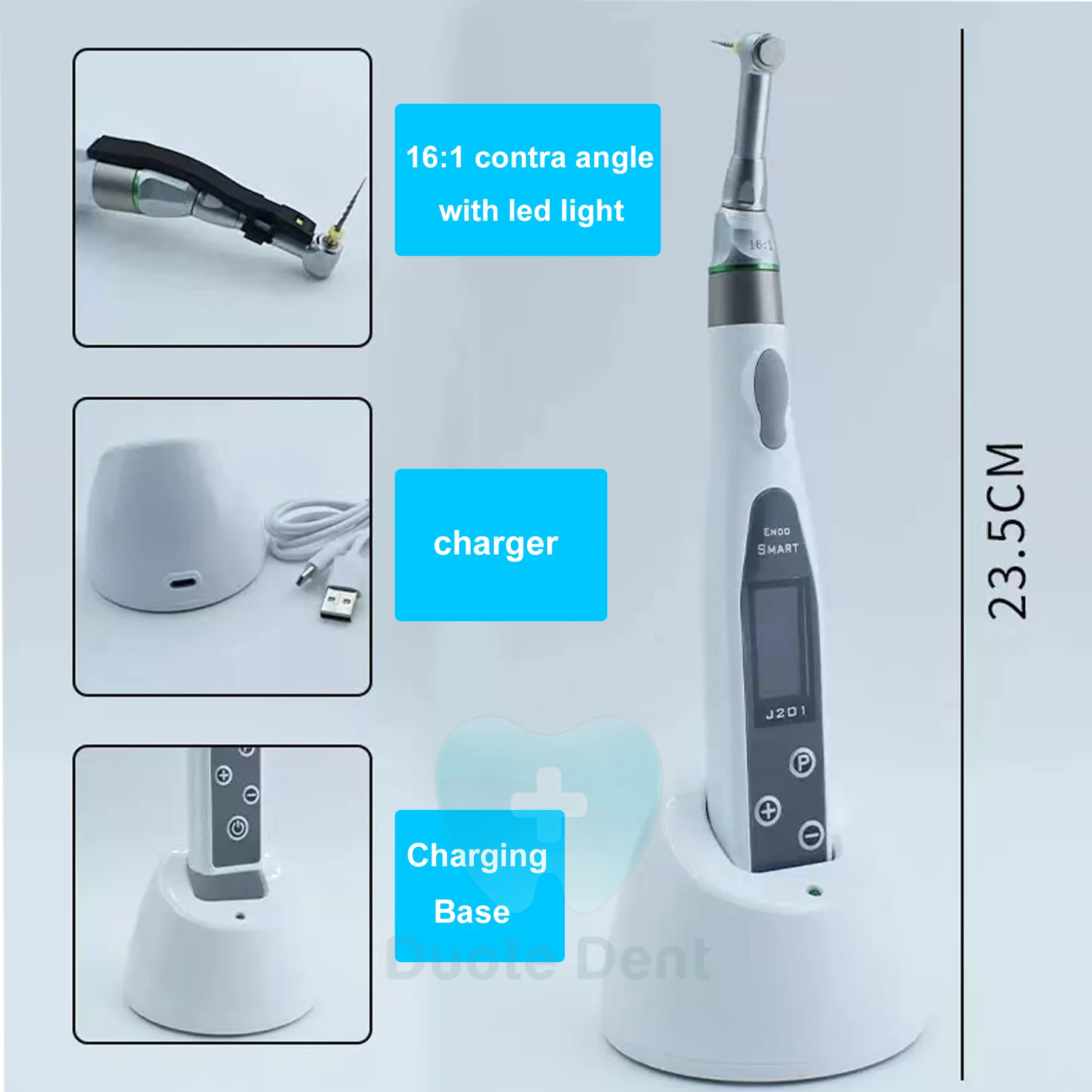 Wireless Dental Endomotor 16:1 Contra Angle Endodontic Treatment Handpiece Root Canal Rotary Motor