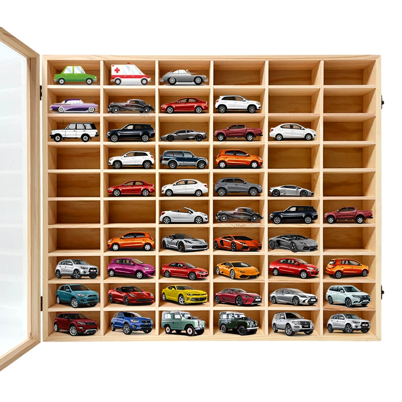 customized bamboo wooden children toy display cabinet acrylic window toys organizer storage kids storage toy car shelf