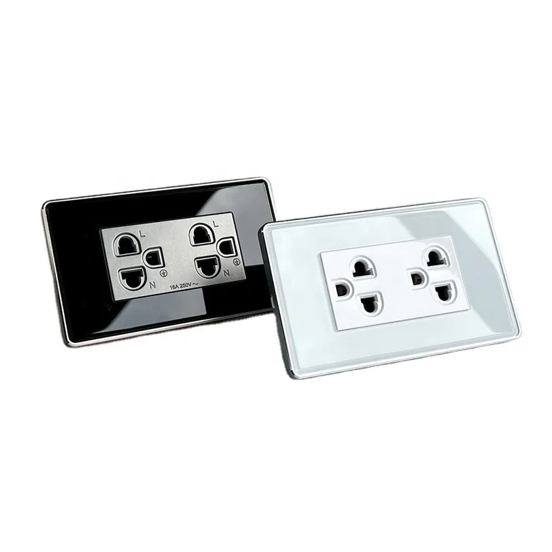 us wall socket 120 standard 250V ~ white black tempered glass VN Thai socket 16A