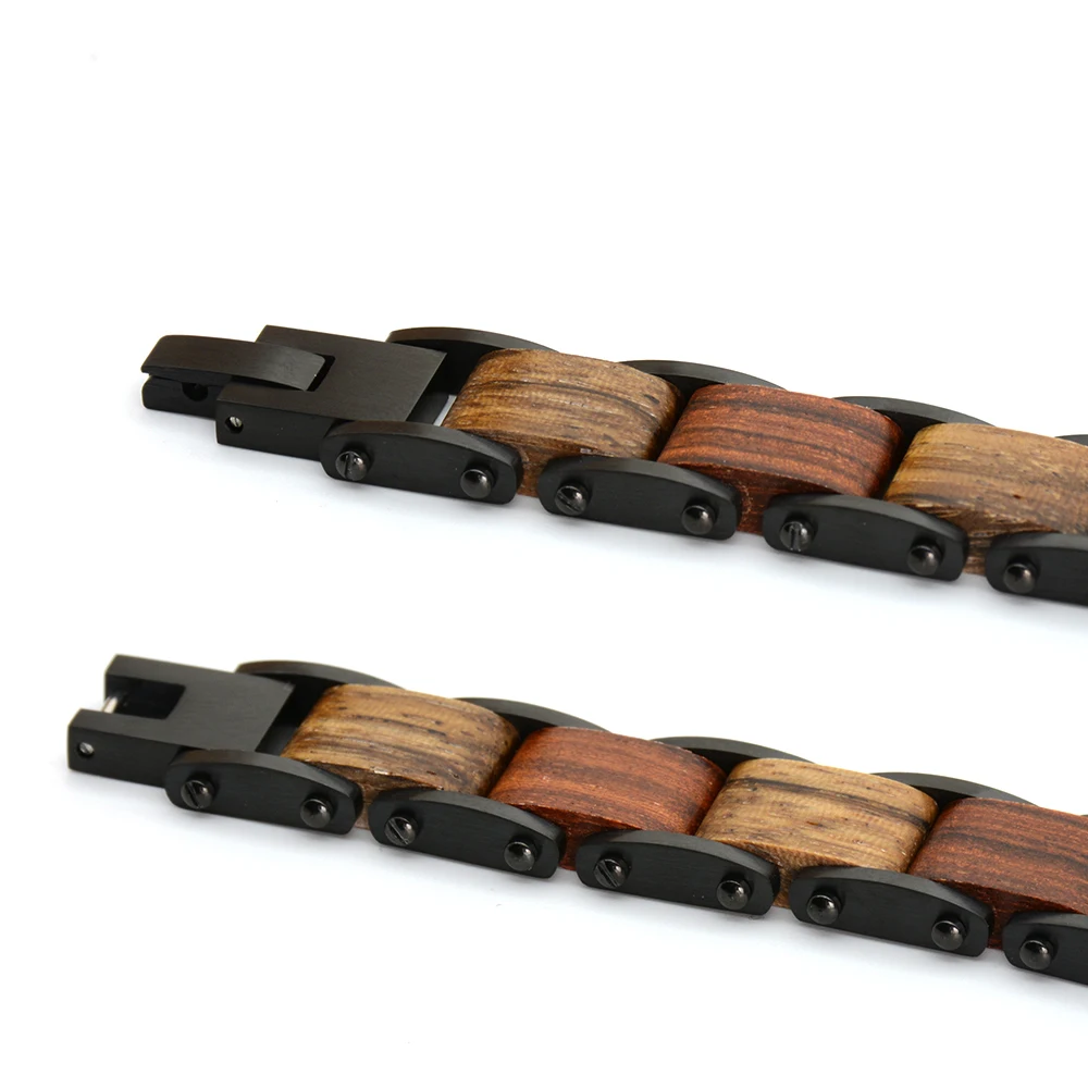 Alibaba China Factory Customized Popular Design Stainless steel and Natural Wood Bracelet in stock